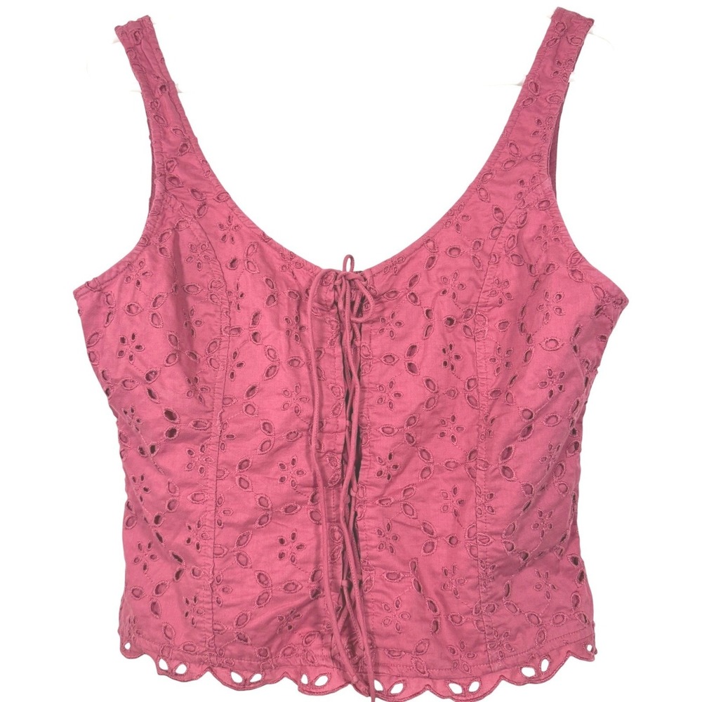 Abercrombie Pink Eyelet Tank Top Womens Medium Pink Lace Up Coquette Cottage